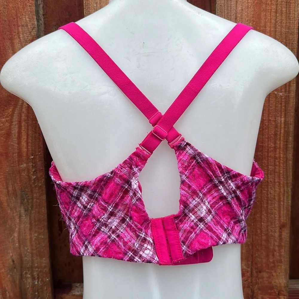 No Boundaries Pink Plaid Women's Bra - Picture 4 of 6